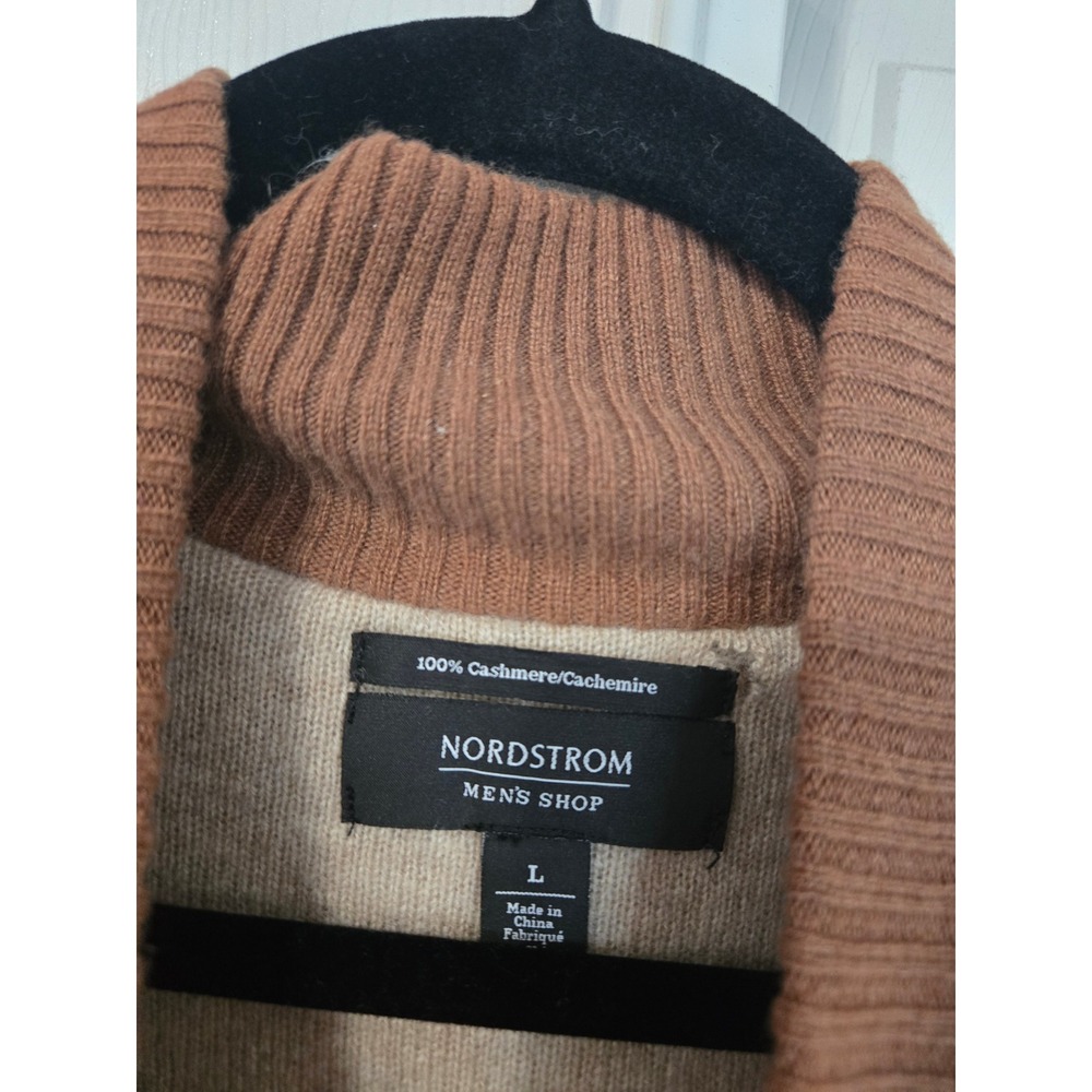 Nordstrom Mens Shop 100% Cashmere Quarter Zip Sweater Brown Large Pullover - Picture 3 of 4